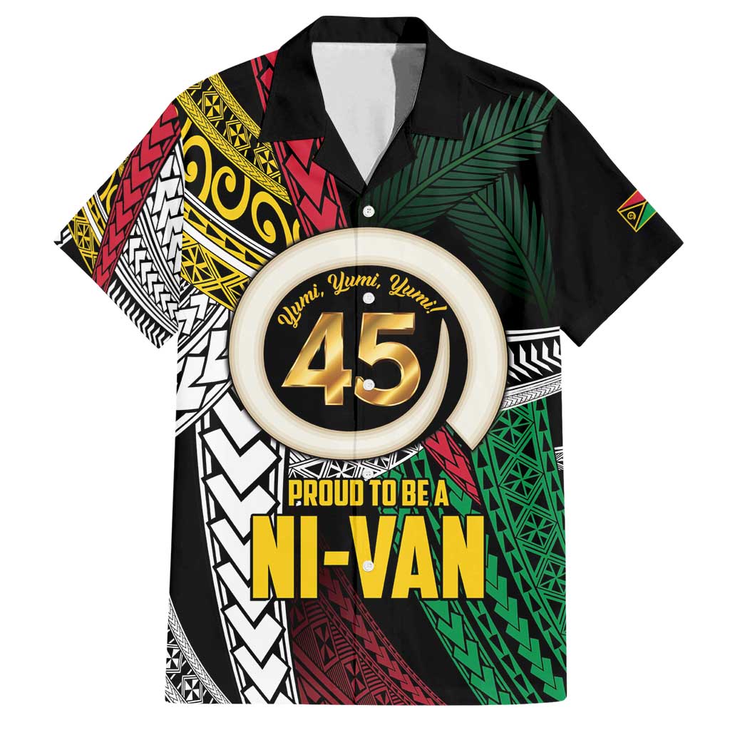 Ni-Van Vanuatu 45th Yumi Yumi Yumi Family Matching Off Shoulder Maxi Dress and Hawaiian Shirt Vanuatuan Boar Tusk Polynesian Pattern LT9 Dad's Shirt - Short Sleeve Black - Polynesian Pride