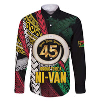 Ni-Van Vanuatu 45th Yumi Yumi Yumi Family Matching Off Shoulder Maxi Dress and Hawaiian Shirt Vanuatuan Boar Tusk Polynesian Pattern LT9 Dad's Shirt - Long Sleeve Black - Polynesian Pride