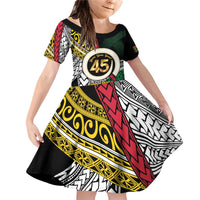 Ni-Van Vanuatu 45th Yumi Yumi Yumi Family Matching Off Shoulder Short Dress and Hawaiian Shirt Vanuatuan Boar Tusk Polynesian Pattern LT9 Daughter's Dress Black - Polynesian Pride