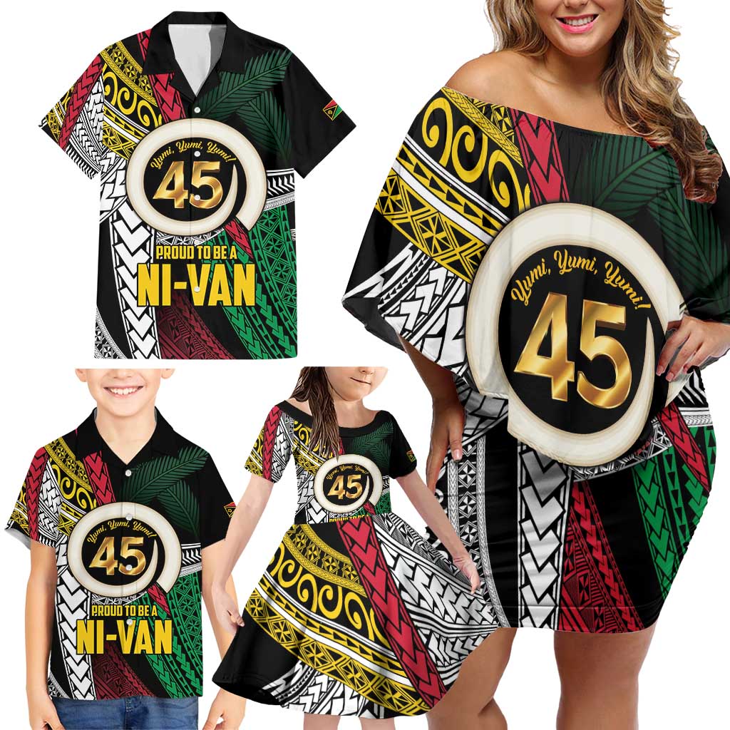 Ni-Van Vanuatu 45th Yumi Yumi Yumi Family Matching Off Shoulder Short Dress and Hawaiian Shirt Vanuatuan Boar Tusk Polynesian Pattern LT9 - Polynesian Pride