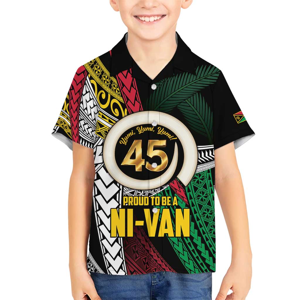Ni-Van Vanuatu 45th Yumi Yumi Yumi Family Matching Off Shoulder Short Dress and Hawaiian Shirt Vanuatuan Boar Tusk Polynesian Pattern LT9 Son's Shirt Black - Polynesian Pride