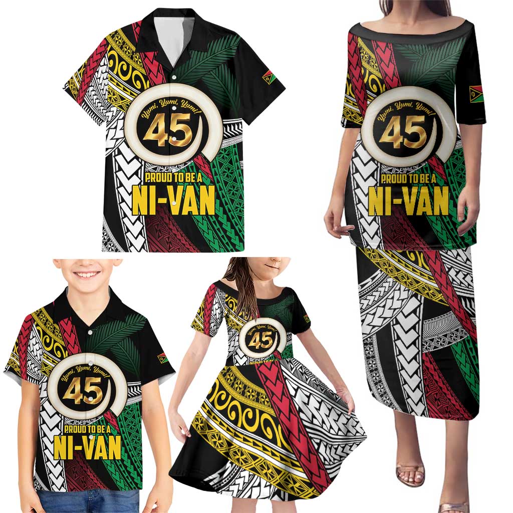 Ni-Van Vanuatu 45th Yumi Yumi Yumi Family Matching Puletasi and Hawaiian Shirt Vanuatuan Boar Tusk Polynesian Pattern