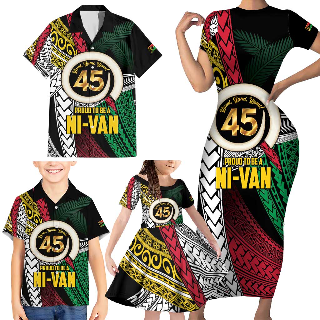 Ni-Van Vanuatu 45th Yumi Yumi Yumi Family Matching Short Sleeve Bodycon Dress and Hawaiian Shirt Vanuatuan Boar Tusk Polynesian Pattern