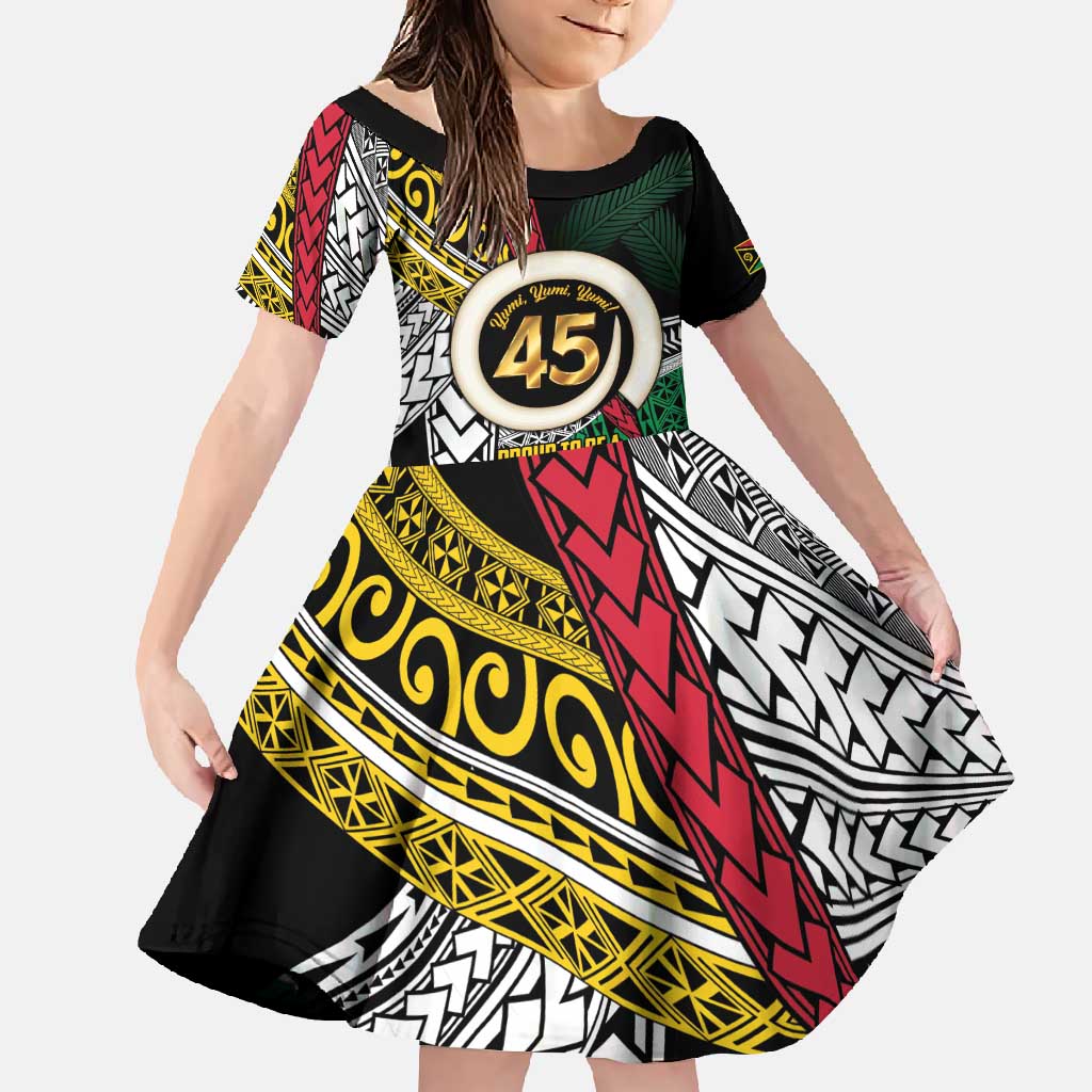 Ni-Van Vanuatu 45th Yumi Yumi Yumi Family Matching Summer Maxi Dress and Hawaiian Shirt Vanuatuan Boar Tusk Polynesian Pattern LT9 Daughter's Dress Black - Polynesian Pride