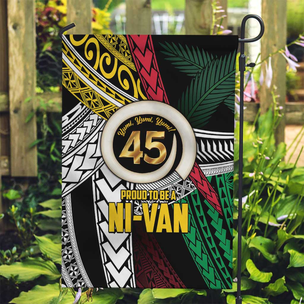 Ni-Van Vanuatu 45th Yumi Yumi Yumi Garden Flag Vanuatuan Boar Tusk Polynesian Pattern