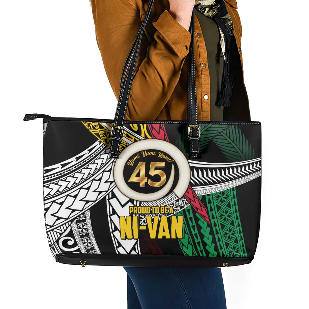 Ni-Van Vanuatu 45th Yumi Yumi Yumi Leather Tote Bag Vanuatuan Boar Tusk Polynesian Pattern