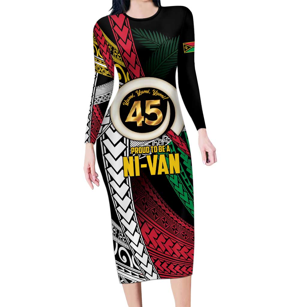 Ni-Van Vanuatu 45th Yumi Yumi Yumi Long Sleeve Bodycon Dress Vanuatuan Boar Tusk Polynesian Pattern