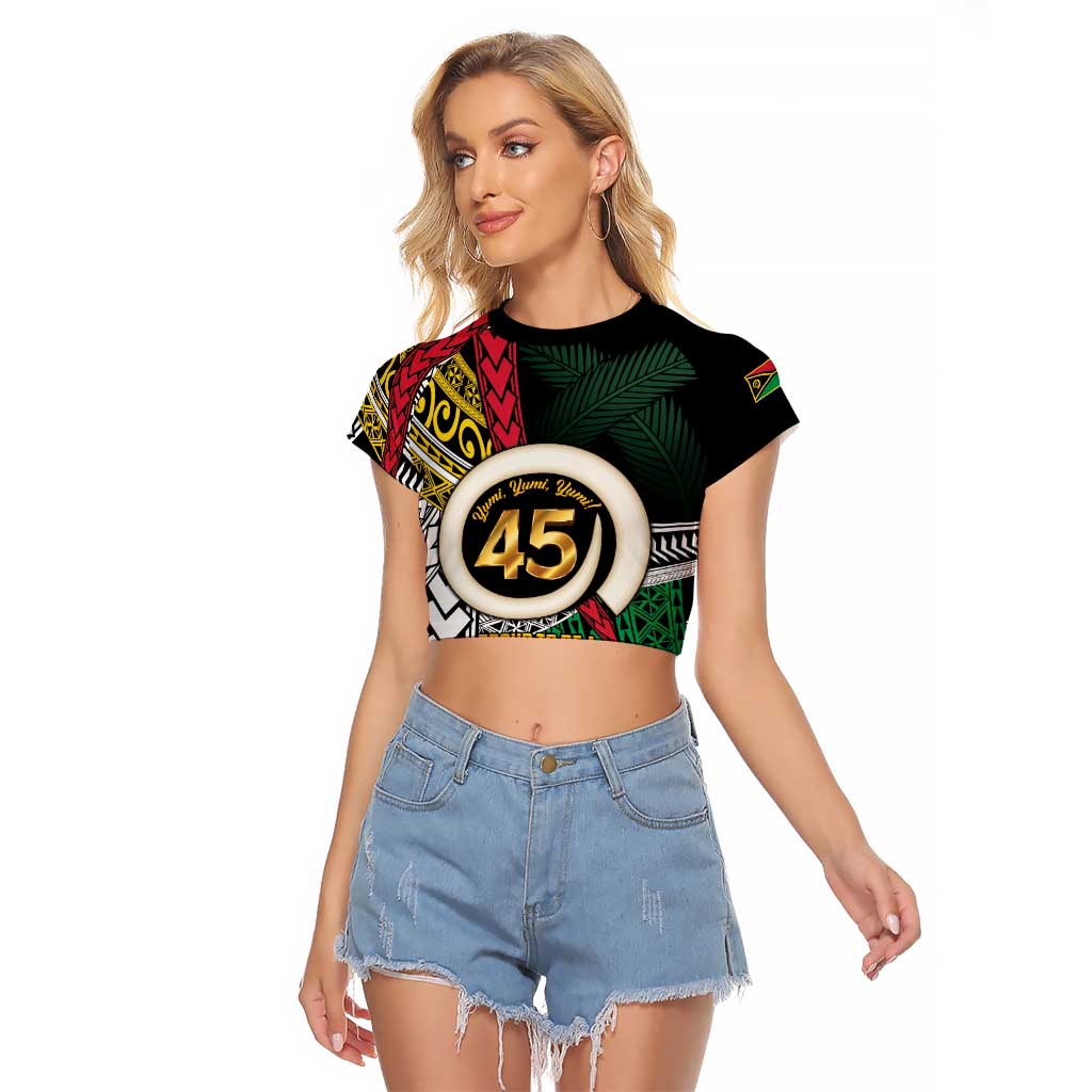 Ni-Van Vanuatu 45th Yumi Yumi Yumi Raglan Cropped T Shirt Vanuatuan Boar Tusk Polynesian Pattern LT9 Female Black - Polynesian Pride