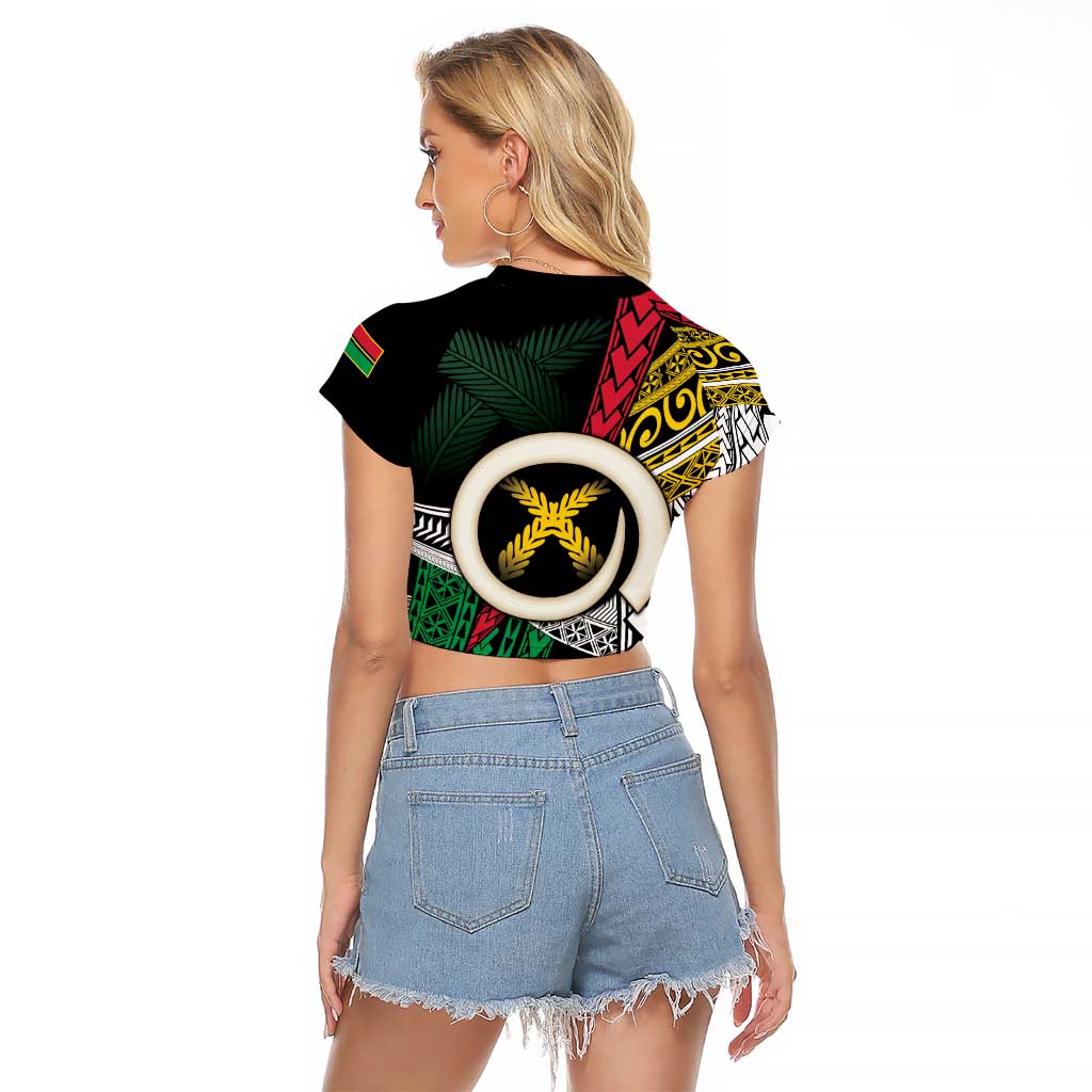 Ni-Van Vanuatu 45th Yumi Yumi Yumi Raglan Cropped T Shirt Vanuatuan Boar Tusk Polynesian Pattern LT9 - Polynesian Pride