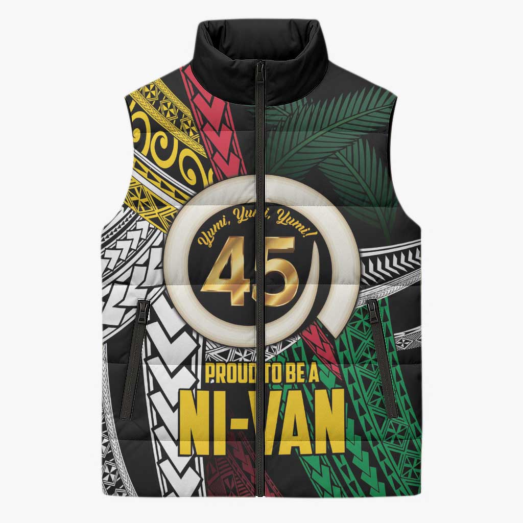 Ni-Van Vanuatu 45th Yumi Yumi Yumi Sleeveless Puffer Jacket Vanuatuan Boar Tusk Polynesian Pattern - Polynesian Pride