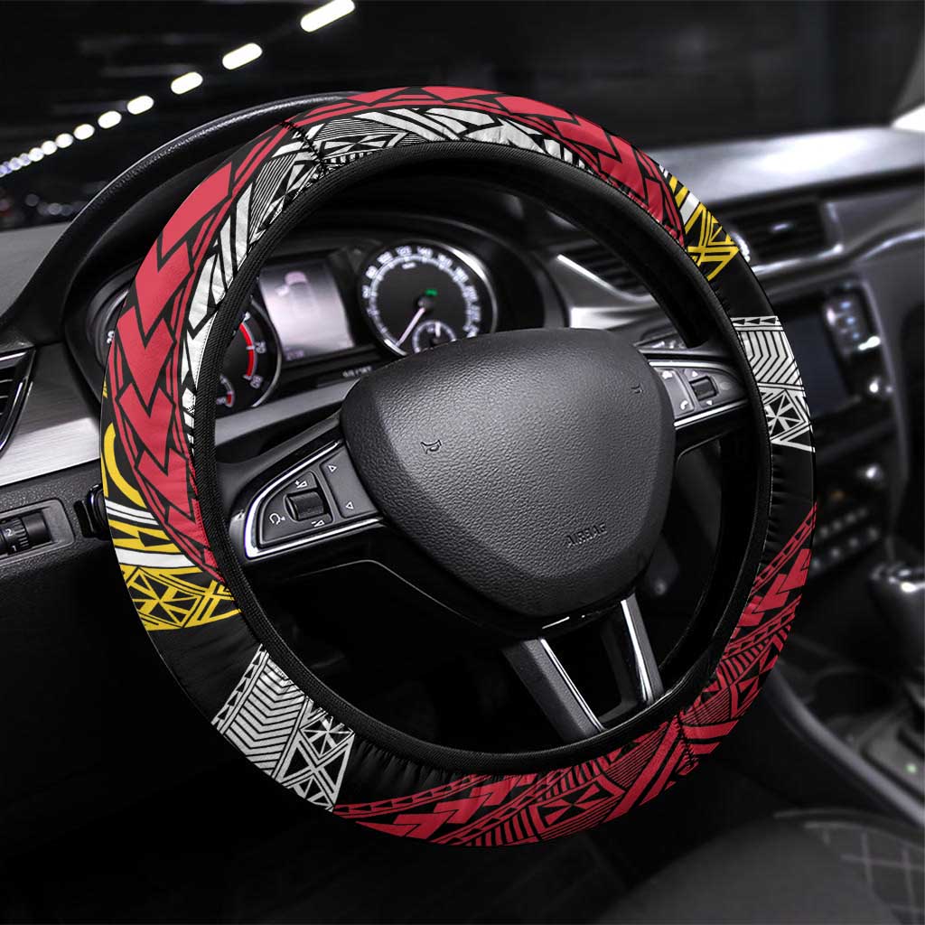 Ni-Van Vanuatu 45th Yumi Yumi Yumi Steering Wheel Cover Vanuatuan Boar Tusk Polynesian Pattern