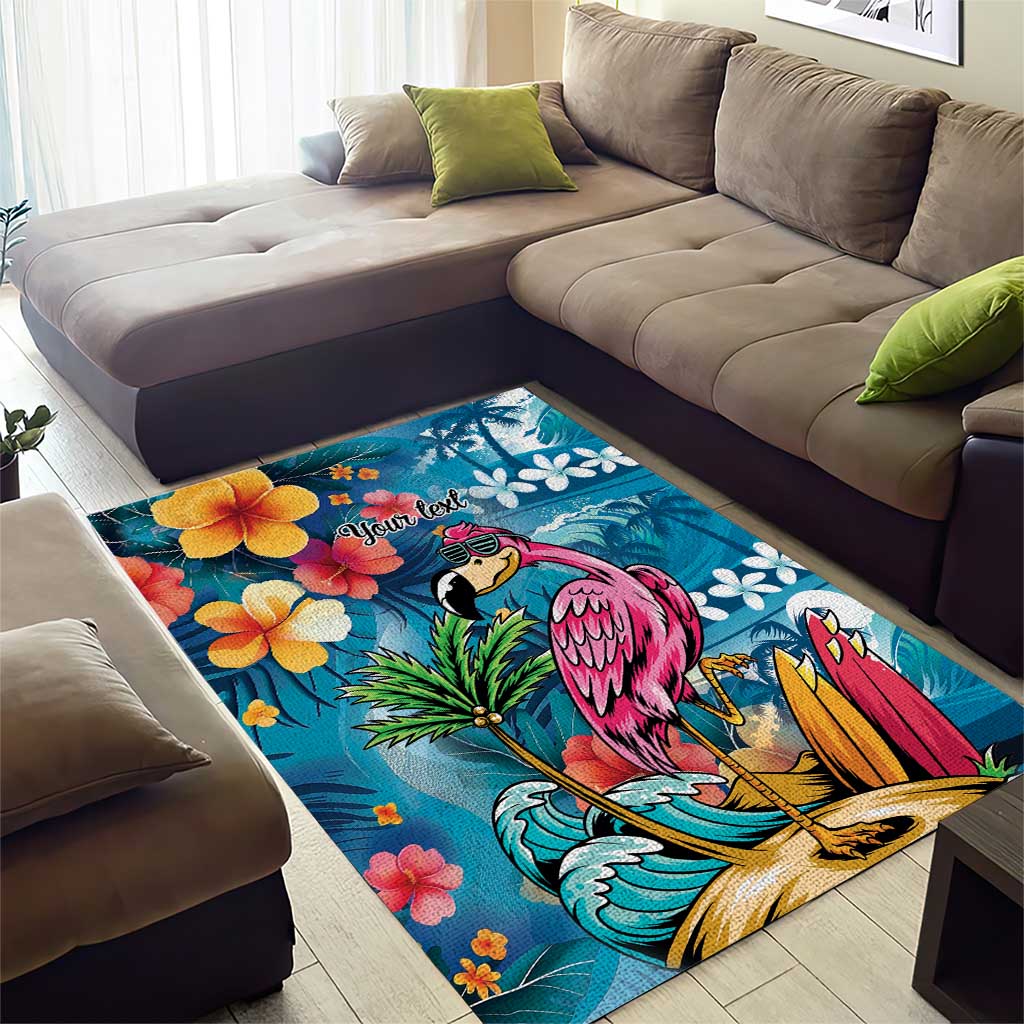 Hawaiian Flamingo Hibiscus Personalised Area Rug Blue Summer Tropical Flowers - Polynesian Pride