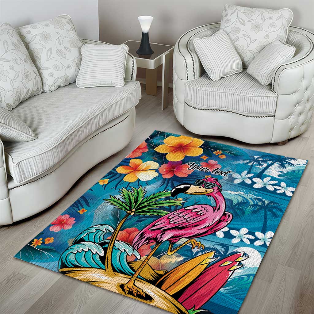 Hawaiian Flamingo Hibiscus Personalised Area Rug Blue Summer Tropical Flowers - Polynesian Pride