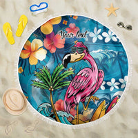 Hawaiian Flamingo Hibiscus Personalised Beach Blanket Blue Summer Tropical Flowers - Polynesian Pride