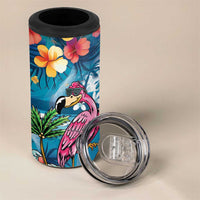 Hawaiian Flamingo Hibiscus Personalised 4 in 1 Can Cooler Tumbler Blue Summer Tropical Flowers - Polynesian Pride
