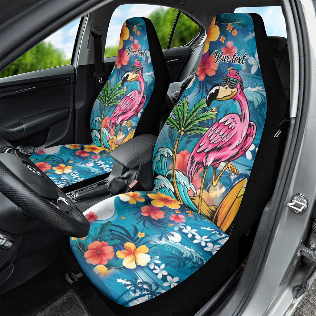 Hawaiian Flamingo Hibiscus Personalised Car Seat Cover Blue Summer Tropical Flowers - Polynesian Pride