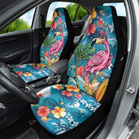 Hawaiian Flamingo Hibiscus Personalised Car Seat Cover Blue Summer Tropical Flowers - Polynesian Pride
