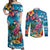 Hawaiian Flamingo Hibiscus Personalised Couples Matching Off Shoulder Maxi Dress and Long Sleeve Button Shirt Blue Summer Tropical Flowers - Polynesian Pride