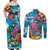 Hawaiian Flamingo Hibiscus Personalised Couples Matching Off Shoulder Maxi Dress and Long Sleeve Button Shirt Blue Summer Tropical Flowers - Polynesian Pride