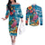 Hawaiian Flamingo Hibiscus Personalised Couples Matching Off The Shoulder Long Sleeve Dress and Long Sleeve Button Shirt Blue Summer Tropical Flowers - Polynesian Pride