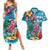 Hawaiian Flamingo Hibiscus Personalised Couples Matching Summer Maxi Dress and Hawaiian Shirt Blue Summer Tropical Flowers - Polynesian Pride