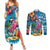 Hawaiian Flamingo Hibiscus Personalised Couples Matching Summer Maxi Dress and Long Sleeve Button Shirt Blue Summer Tropical Flowers - Polynesian Pride