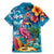 Hawaiian Flamingo Hibiscus Personalised Family Matching Mermaid Dress and Hawaiian Shirt Blue Summer Tropical Flowers - Polynesian Pride