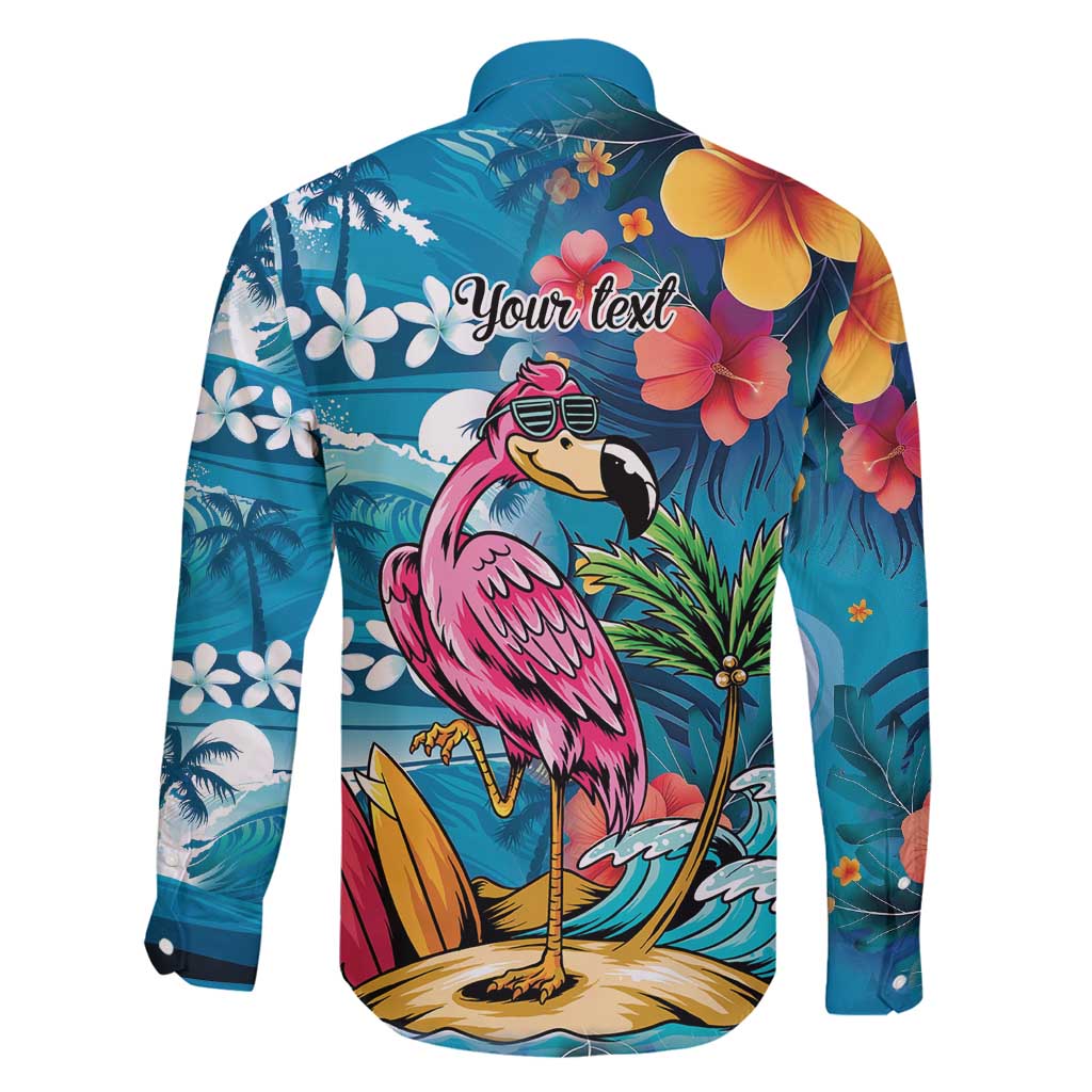 Hawaiian Flamingo Hibiscus Personalised Family Matching Off Shoulder Short Dress and Hawaiian Shirt Blue Summer Tropical Flowers LT9 - Polynesian Pride