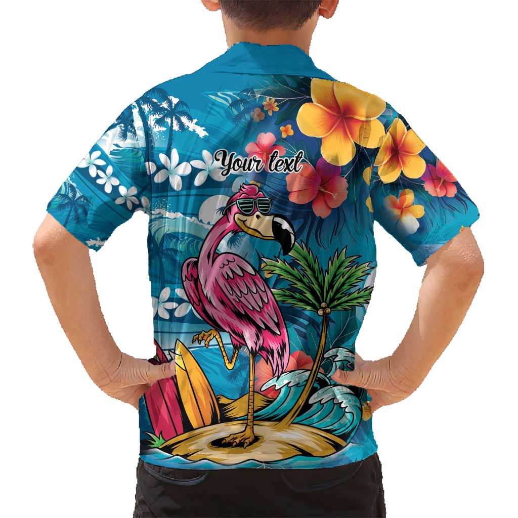 Hawaiian Flamingo Hibiscus Personalised Family Matching Puletasi and Hawaiian Shirt Blue Summer Tropical Flowers LT9 - Polynesian Pride
