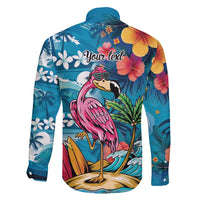 Hawaiian Flamingo Hibiscus Personalised Family Matching Puletasi and Hawaiian Shirt Blue Summer Tropical Flowers LT9 - Polynesian Pride