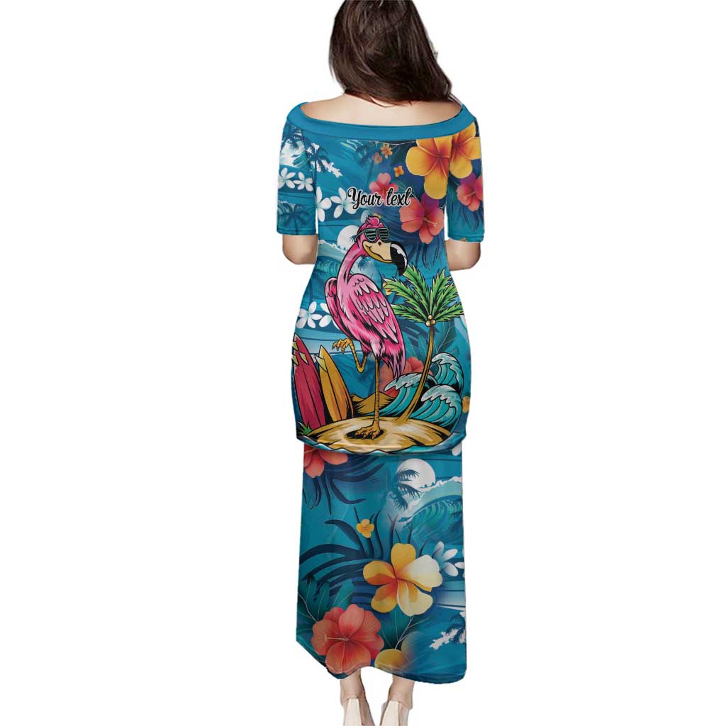 Hawaiian Flamingo Hibiscus Personalised Family Matching Puletasi and Hawaiian Shirt Blue Summer Tropical Flowers LT9 - Polynesian Pride