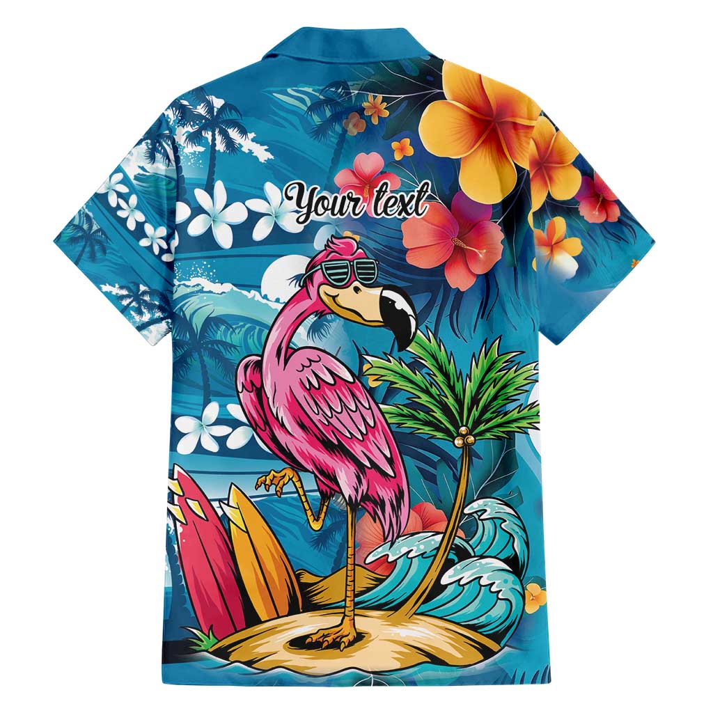 Hawaiian Flamingo Hibiscus Personalised Family Matching Short Sleeve Bodycon Dress and Hawaiian Shirt Blue Summer Tropical Flowers LT9 - Polynesian Pride