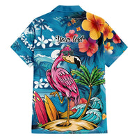 Hawaiian Flamingo Hibiscus Personalised Family Matching Short Sleeve Bodycon Dress and Hawaiian Shirt Blue Summer Tropical Flowers LT9 - Polynesian Pride