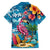Hawaiian Flamingo Hibiscus Personalised Family Matching Short Sleeve Bodycon Dress and Hawaiian Shirt Blue Summer Tropical Flowers - Polynesian Pride