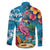 Hawaiian Flamingo Hibiscus Personalised Family Matching Short Sleeve Bodycon Dress and Hawaiian Shirt Blue Summer Tropical Flowers - Polynesian Pride
