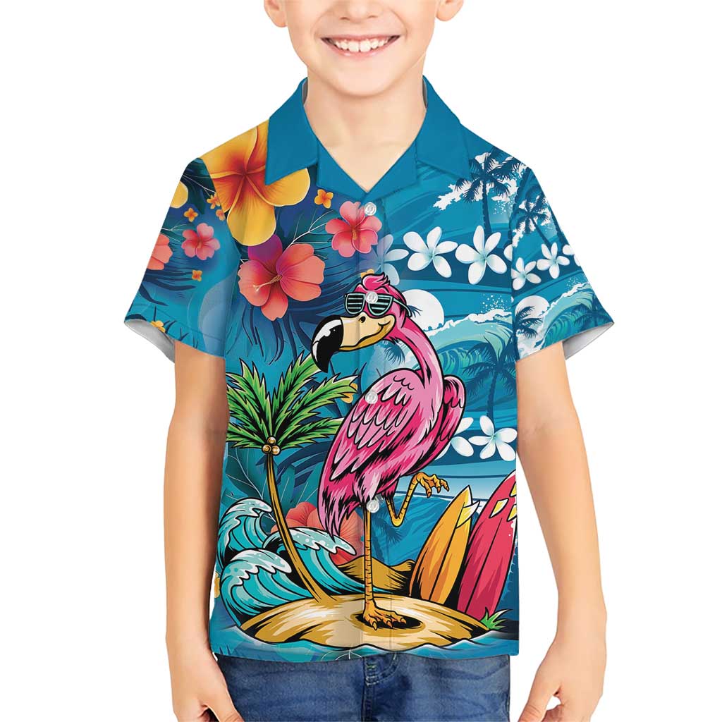 Hawaiian Flamingo Hibiscus Personalised Family Matching Short Sleeve Bodycon Dress and Hawaiian Shirt Blue Summer Tropical Flowers LT9 Son's Shirt Blue - Polynesian Pride