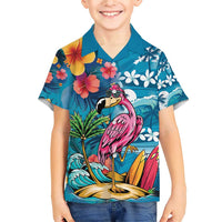 Hawaiian Flamingo Hibiscus Personalised Family Matching Short Sleeve Bodycon Dress and Hawaiian Shirt Blue Summer Tropical Flowers LT9 Son's Shirt Blue - Polynesian Pride