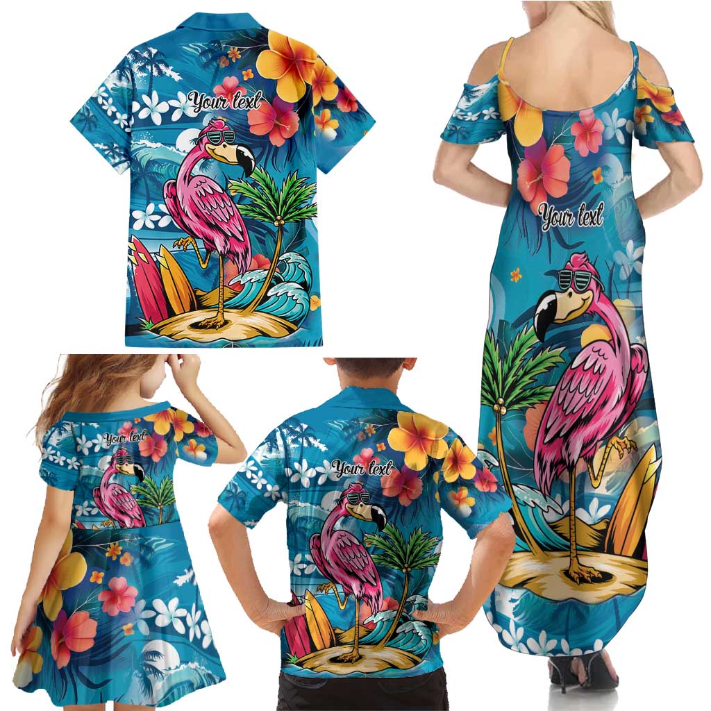 Hawaiian Flamingo Hibiscus Personalised Family Matching Summer Maxi Dress and Hawaiian Shirt Blue Summer Tropical Flowers LT9 - Polynesian Pride