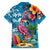 Hawaiian Flamingo Hibiscus Personalised Family Matching Tank Maxi Dress and Hawaiian Shirt Blue Summer Tropical Flowers - Polynesian Pride