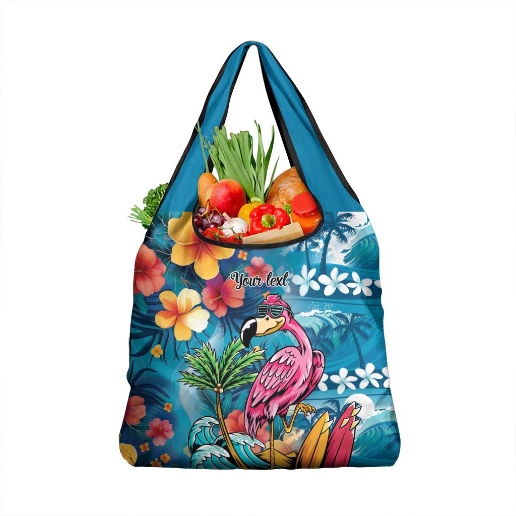 Hawaiian Flamingo Hibiscus Personalised Grocery Bag Blue Summer Tropical Flowers - Polynesian Pride