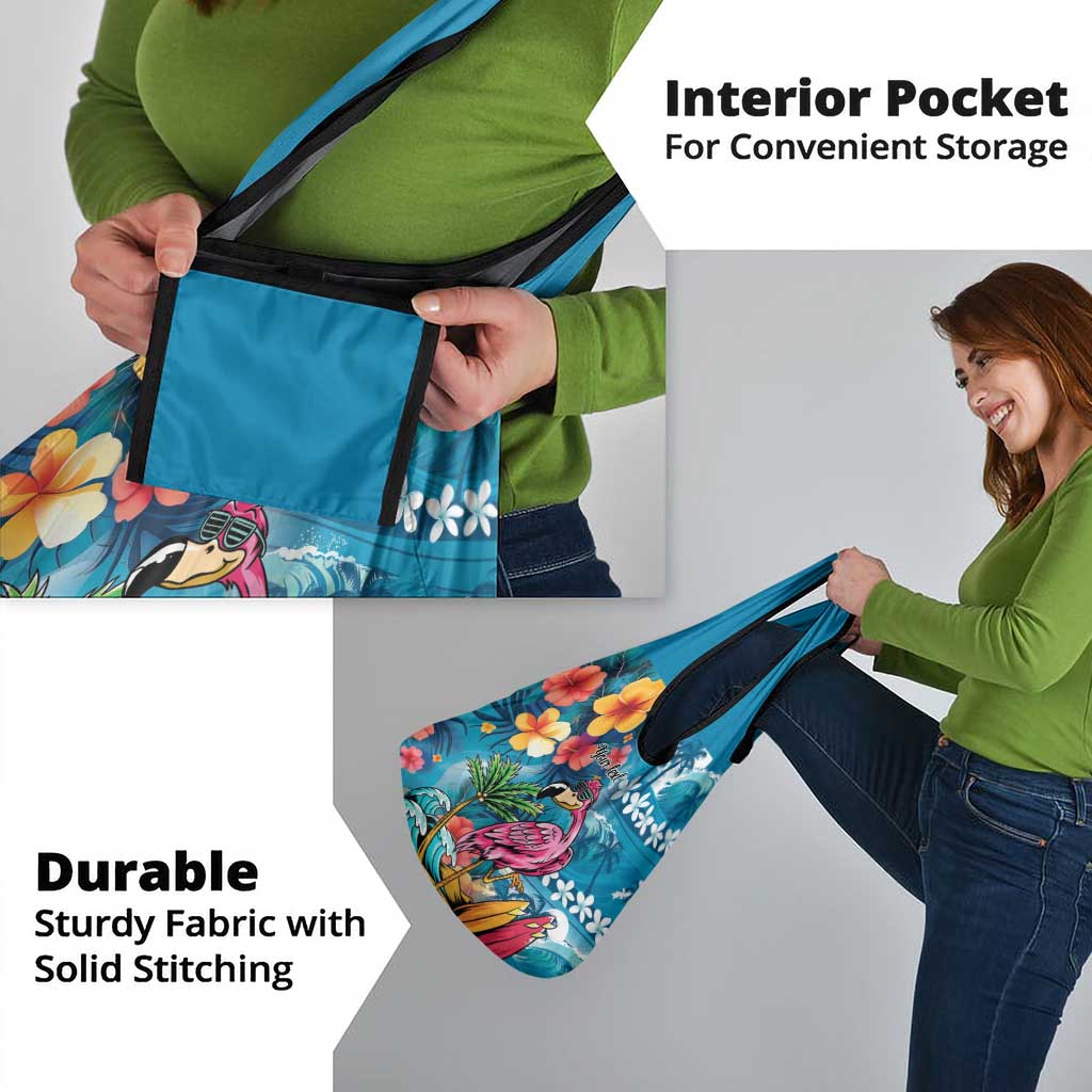 Hawaiian Flamingo Hibiscus Personalised Grocery Bag Blue Summer Tropical Flowers - Polynesian Pride