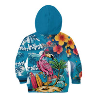 Hawaiian Flamingo Hibiscus Personalised Kid Hoodie Blue Summer Tropical Flowers - Polynesian Pride