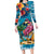 Hawaiian Flamingo Hibiscus Personalised Long Sleeve Bodycon Dress Blue Summer Tropical Flowers - Polynesian Pride