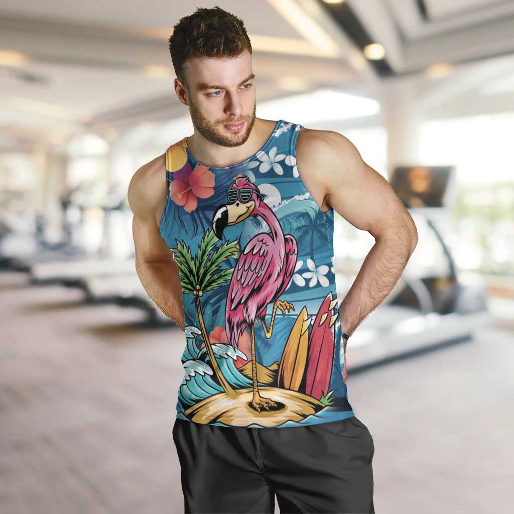 Hawaiian Flamingo Hibiscus Personalised Men Tank Top Blue Summer Tropical Flowers - Polynesian Pride