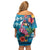Hawaiian Flamingo Hibiscus Personalised Off Shoulder Short Dress Blue Summer Tropical Flowers - Polynesian Pride