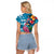 Hawaiian Flamingo Hibiscus Personalised Raglan Cropped T Shirt Blue Summer Tropical Flowers - Polynesian Pride