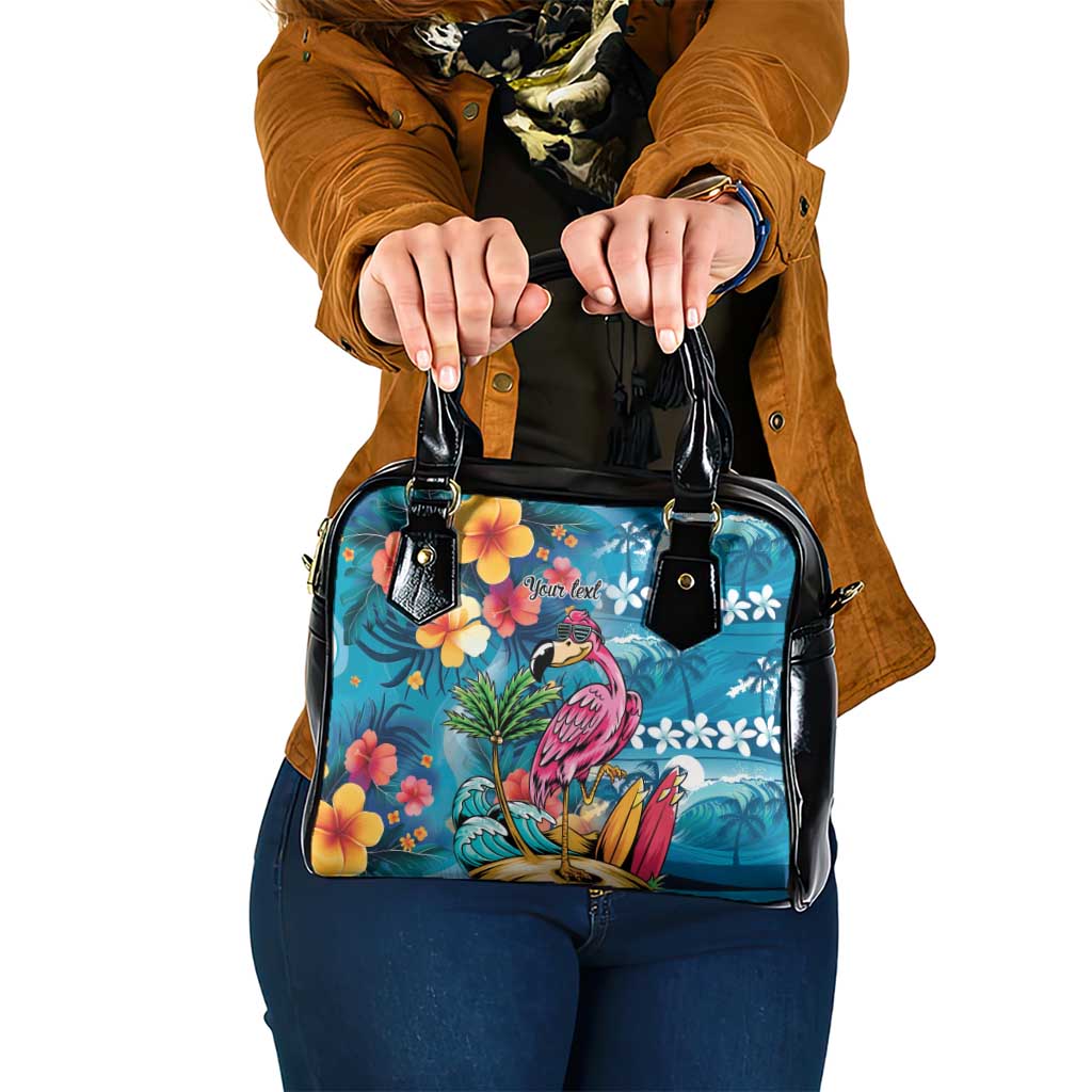 Hawaiian Flamingo Hibiscus Personalised Shoulder Handbag Blue Summer Tropical Flowers - Polynesian Pride