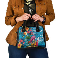 Hawaiian Flamingo Hibiscus Personalised Shoulder Handbag Blue Summer Tropical Flowers - Polynesian Pride