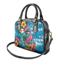 Hawaiian Flamingo Hibiscus Personalised Shoulder Handbag Blue Summer Tropical Flowers - Polynesian Pride