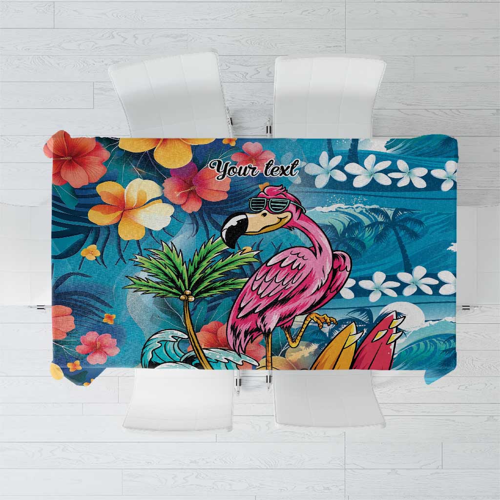 Hawaiian Flamingo Hibiscus Personalised Tablecloth Blue Summer Tropical Flowers - Polynesian Pride